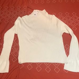 White Ribbed Mock Neck Tunic Top